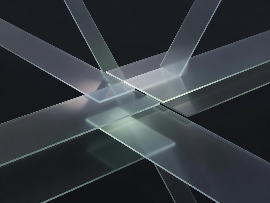 Intersecting semi-transparent planes representing structural alignment in corporate mergers